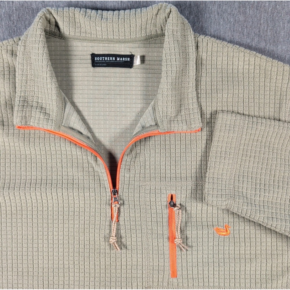 Southern Marsh Fieldtec 1/4 Zip Pullover Waffle Fleece Pullover Olive Green Mens
